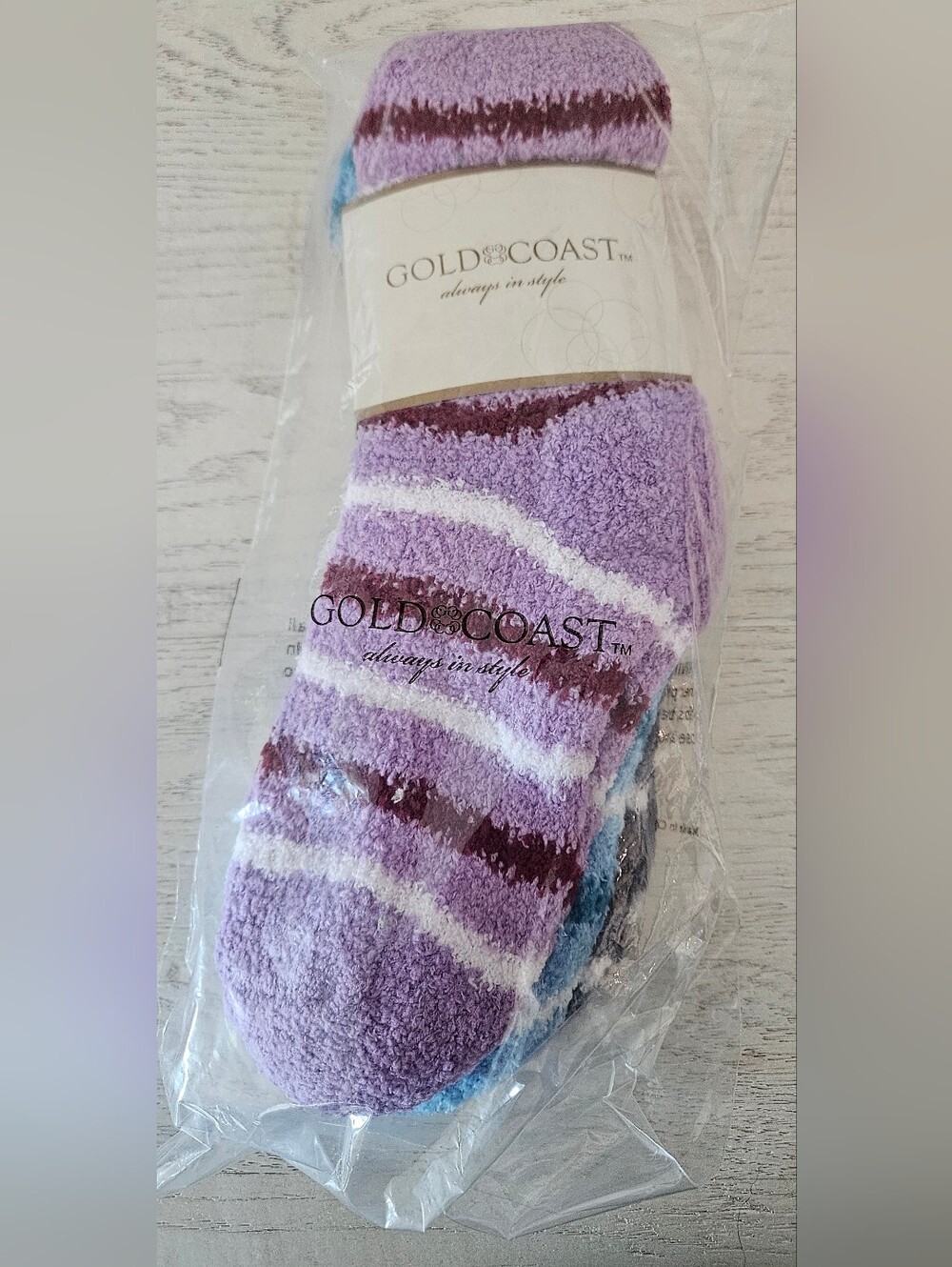 Gold Coast Striped Fuzzy  Socks Ankle Slipper Size 9-11 New In Original Package